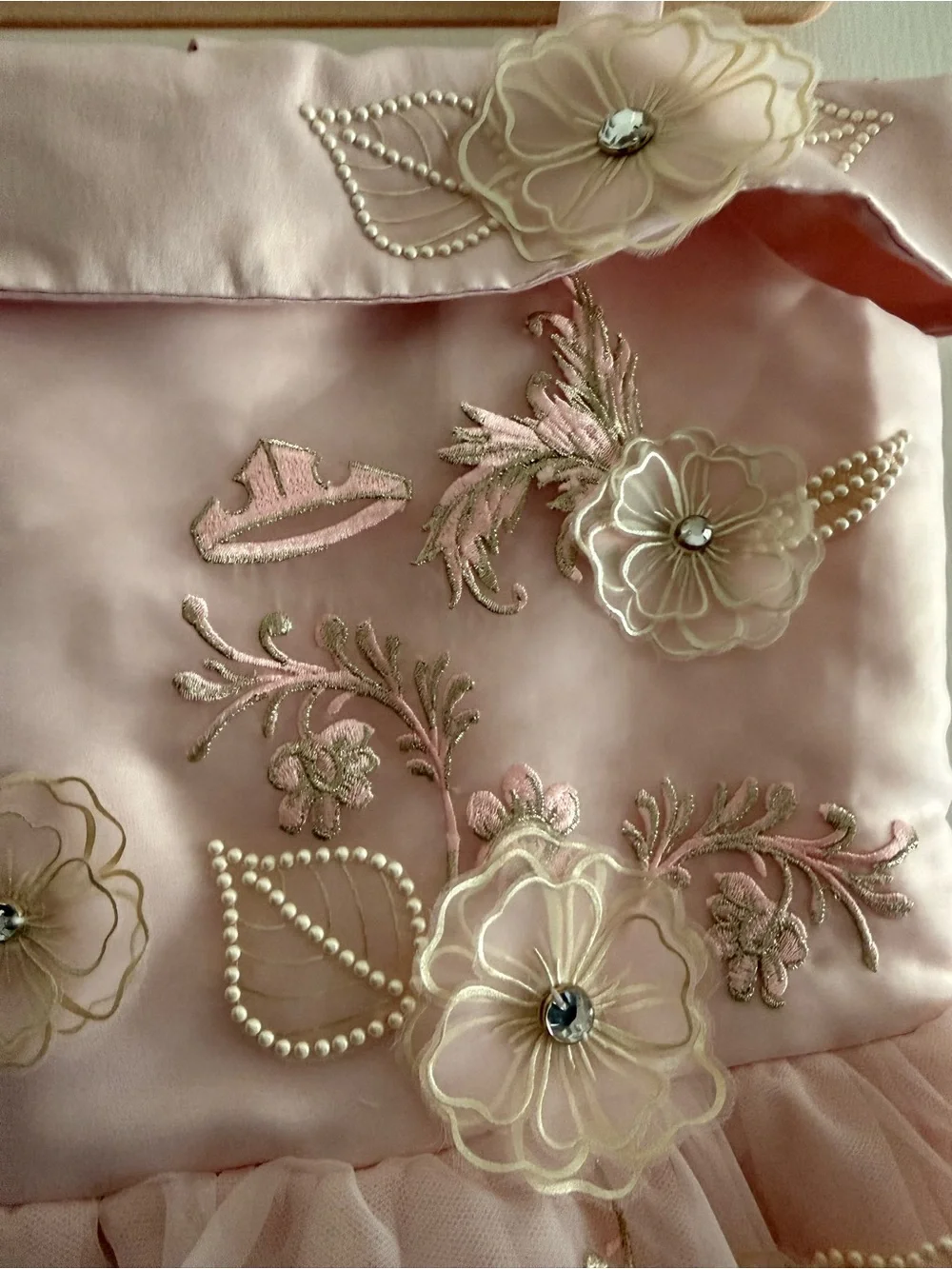 Disney Princess Aurora Blush Pink Floral Applique Tulle Embroidered Pearl Dress